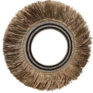 Raffia mirror with bead decoration